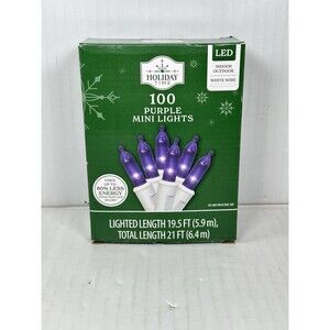 Holiday Time 100 Ct Purple Mini Christmas Lights 19.5 Ft White Wire NEW
